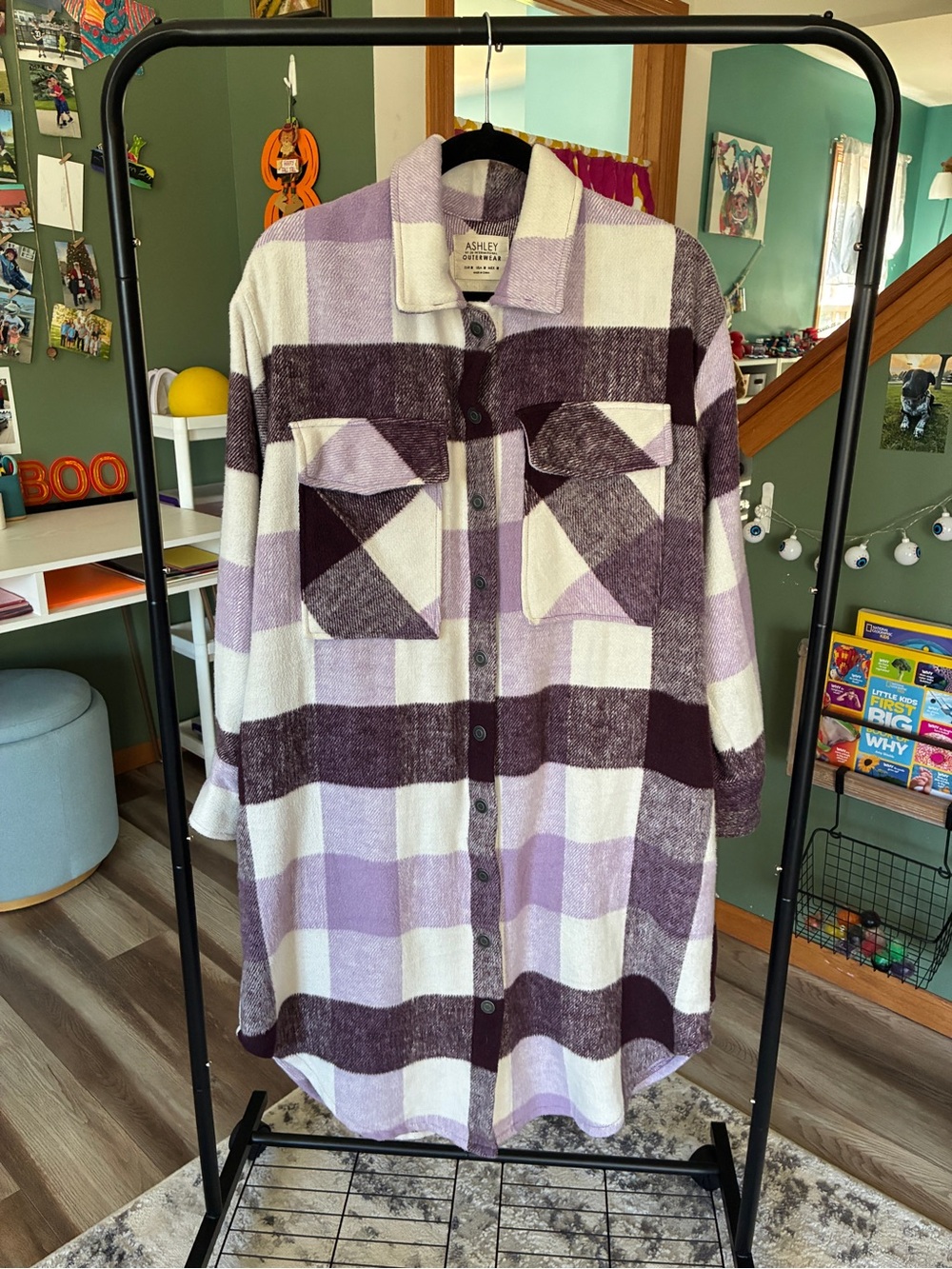 Ashley by 26 International Lavender & Cream Plaid Shacket-M